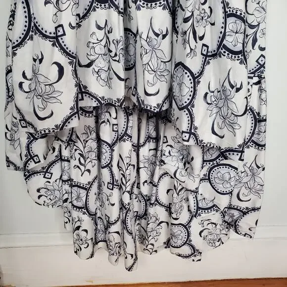 Andres Otalora Raquira Off The Shoulder Printed Cotton Maxi Dress Blue Size 6